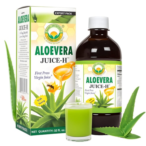 [BRSWI2QHCUCGCCDY] BASIC AYURVEDA Aloe Vera Juice con miele 32.46 Fl Oz (960ml) | Supporta la salute digestiva, l'idratazione e il benessere della pelle | Succo di erbe pressato a freddo | Cleanse naturale | Non Aggiunto Zucchero