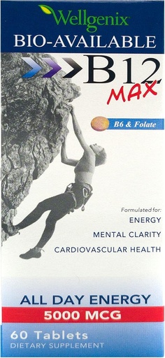 [BRSWYFIFOEPQ2FD4] Wellgenix Bio-Dostupný Sublingválny B12 B6 folát Vitamín formulovaný pre vysokú absorpciu - Nutričný multivitamínový doplnok (60 ct) 1 balenie