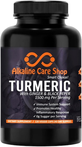 [BRSRAFI3C4MB6GQ6] Alkaline Care |Turmeric Curcumin Supplement 1500mg with Organic Turmeric, Ginger & Black Pepper for Best Absorption |Non-GMO | Joint & Healthy Inflammation Response Support (120 Veggie Capsules)