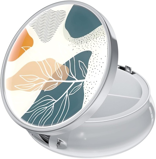 [BRSRMBINDN5BAFLL] Rouidr Pill Box, 3 Compartment Medicine Pill Case, Small Metal Travel Medicine Box for Purse & Pocket, Silver, Abstract Boho Leaf