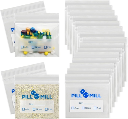 [BRSWGEIEA57QEEY7] Pill Bag Count - Size 3" X 2" 3 Mil – Plastic Pill Organizer Bags – Small Pocket Pill Baggies – Travel Pill Pouch– Daily AM PM Medicine Storage Pouches – Locking Pill Carrier Container (100-Pack)