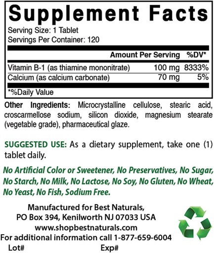 [BRSRMBAHCIGRE3Q7] Best Naturals Vitamin B1 as Thiamine Mononitrate 100 mg & Vitamin B-6 25 Mg