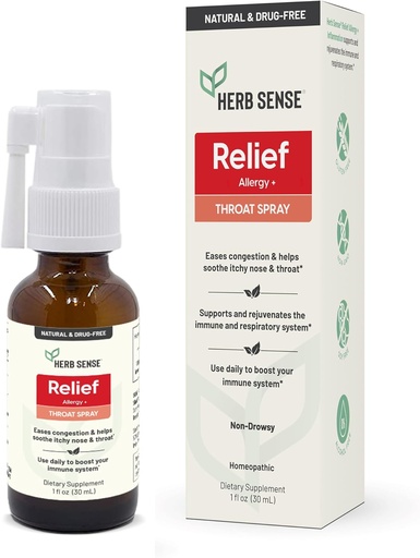 [BRSRMBD5AAMQGAI4] Herb Sense Allergy Relief, Throat Spray, Cooling & Soothing, Daily Support, Drug-Free, Natural, Immune Support, 1 oz, Gluten-Free, Non-GMO
