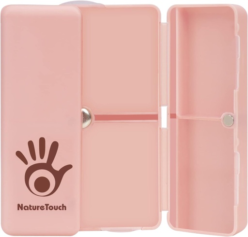 [BRSWYCYKDIIR6C3K] NatureTouch Pill Organizer, 7 Compartments Pill Case, Portable Pill Box for Women and Men, Portable Folding Pill Dispenser with Dual Lid for Pills/Vitamin/Fish Oil/Supplements - Pink Box