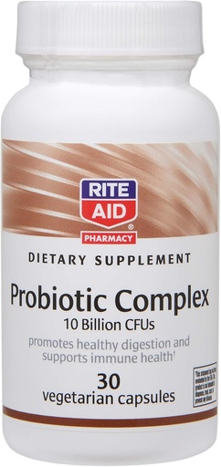 [BRSWGBTQBUOQ2FDK] Rite Aid Dietary Supplement Probiotic Complex, 10 Billion CFUs— 30 Vegetarian Capsules | Digestive Health | Gut Health Supplement Probiotic Supplement