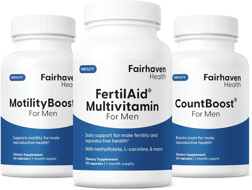 [BRSW2HT7BYDRO23K] Fairhaven Health FertilAid para homes, MotilityBoost e Countboost Combo | Suplementos de fertilidade para homes | Suplemento de fertilidade masculina con Concepción para el Prenatal Vitamina