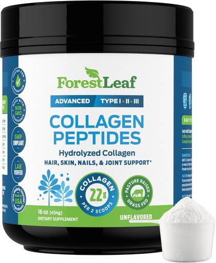 [BRSWGFACCECAAYI4] ForestLeaf Collagen Peptides Порошок Нефлаворед - Гідролізовані Трави Fed Keto Collagen Білок Порошок Тип 1, 2 & 3 - Vital Волосся, шкіра, нігті, суглоби, відновлення, 11g На сервірування