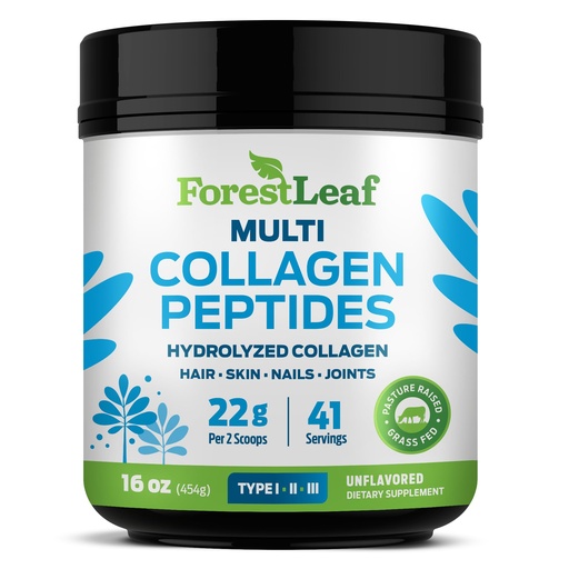 [BRSWGFACCECAAYI4] ForestLeaf Collagen Peptides Powder Unflavored - Hydrolyzed Grass Fed Keto Collagen Protein Powder Type 1, 2 & 3 - Vital Hair, Skin, Nails, Joints, Recovery, 11g Per Serving