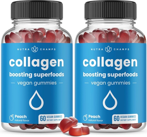 [BRSROFD2A5YGMYIV] NutraChamps Collagen Boosting Gummies, Collagen Booster Gummy для виробництва натуральних колагенів, Vegan Pectin добавки для жінок та чоловіків, 60 Peach Gummies (Pack of 2)