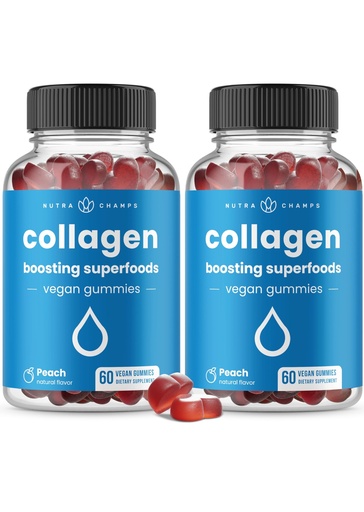 [BRSROFD2A5YGMYIV] NutraChamps Collagen Boosting Gummies, Collagen Booster Gummy for Natural Collagen Production, Vegan Pectin Supplements Chews for Women & Men, 60 Peach Gummies (Pack of 2)