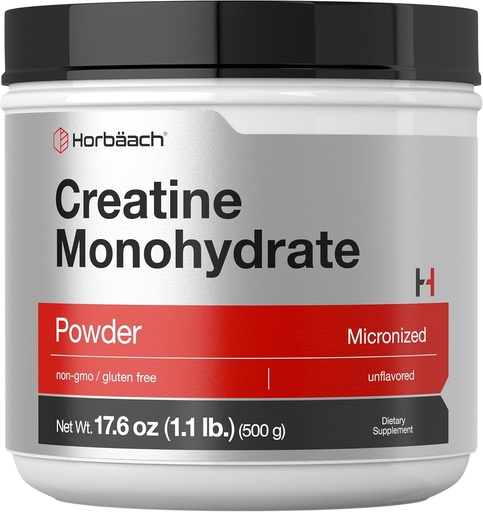 [BRSRMFQDAUFBOCA6] Horbäach Creatine моногідрат порошок 1.1lb (17.6 унції) Мікронізовані та нефлавотичні вегетаріанські, Non-GMO та Gluten Безкоштовна добавка