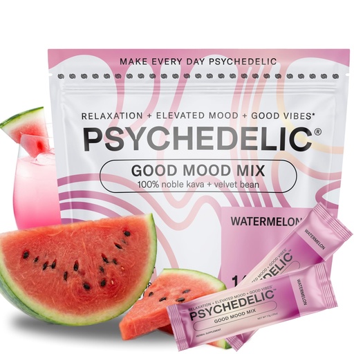 [BRSROEARBMDRACDA] Psychedelic Water Good Mood Mix Watermelon Kava Drink Mix Packets - 250mg Noble Kava Root + Mucuna Pruriens - Vegan, Non-GMO, Gluten-Free - AlcoholFree Relaxation Drink - 14 Servings