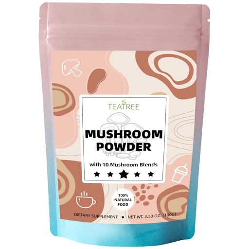 [BRSROAY5O4FB4H33] 10 Mushrooms Powder, Mushroom Supplement Blend for Coffee, Beverages & Smoothies, Natural Focus, Energy & Immune Support Supplement - 3.53 oz / 100g