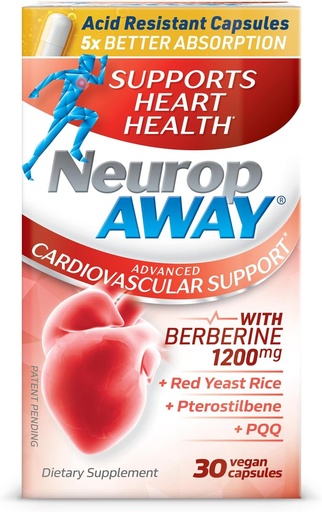 [BRSRAFIPAUNQKAIY] NeuropAWAY Cardiovascular Support 30ct 1200mg Berberine PQQ Red Yeast Rice Pterostilbene
