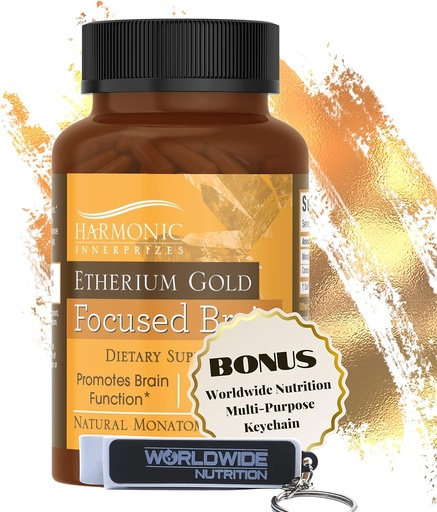 [BRSRMBA6CIFWOA3F] Worldwide Nutrition Bundle: Harmonic Innerprizes Etherium Gold Focused Brain Dietary Supplement - 240 Count Veggie Capsules - Memory Support Supplement with Multi-Purpose Keychain