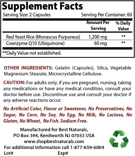 [BRSRMBAHCJ4BGALA] Best Naturals Red Yeast Rice with CoQ10 & Niacin 500 mg
