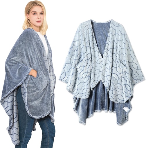 [BRSRAEAQOUPAICLK] Bcareself Double-Sided Wearable Blanket Ultra Soft Flannel Shawl Blanket, Reversible Blanket,with Pockets, for Women and Men