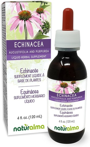 [BRSWYH32C4AQAGTA] Naturalma Echinacea (Echinacea angustifolia e purpurea) Root e herba Tintura libre de alcohol - 4 fl oz Extracto líquido en gotas - Suplemento de herba - Vegan