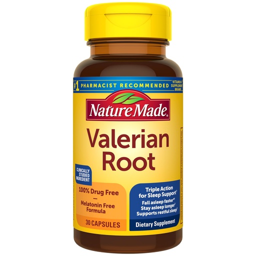 [BRSRA2QKCMPRGD35] Nature Made Valerian Root for Sleep Support, Melatonin Free Sleep Aid for Adults, 30 Valerian Root Capsules, 30 Day Supply