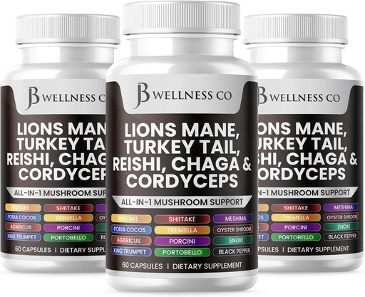 [BRSRAYIOA4CQEA3J] Lauvas Mane Papildinājums Kognitīvais atbalsts, Imūnveselība ar Turciju Aste 20in1 Sēnes Reishi Cordyceps Chaga ar Marshmallow Saknes -180 grāfs