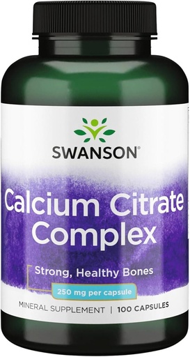 [BRSWIYT7PMORGDTC] Swanson Calcium Citrate Complex Bone Muscle Nerve Health Blood Pressure Support Mineral Supplement 250 mg Calcium (from Citrate & Carbonate) 100 Capsules