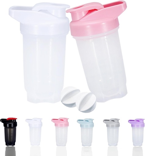 [BRSROFIDPMMBODLF] Shaker Bottle Protein Shakes Cup and 10-Ounce/300ML Shaker Bottle with Whisk Balls, Protein Shakers Bottles Set,Non-BPA plastic(White+Pink(2PCS))