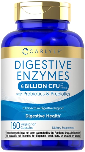 [BRSWYBAHO4IWGETJ] Carlyle Digestive Enzymes | with Probiotics & Prebiotics | 180 Capsules | Non-GMO and Gluten Free Supplement for Men & Women