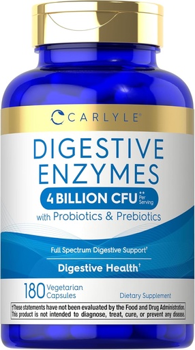 [BRSWYBAHO4IWGETJ] Carlyle Digestive Enzymes Silencio con Probióticos " Prebióticos " TEN 180 Capsules TEN Non-GMO and Gluten Free Supplement for Men " Women