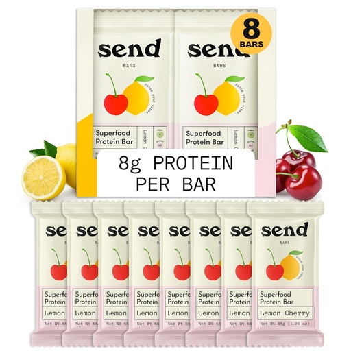 [BRSRMAQNDMMAYGY7] Send Bars Plant-Based Vegan Healthy Protein Bars, With Greens (Lemon Cherry, 8 Bars) – Only Real Ingredients, Zero Added Sugar, Gluten-Free, Dairy-Free