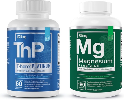 [BRSROBL3OAPA2D3Z] Essential Elements Magnesium & Zinc with Vitamin D3 + T-Hero Platinum | Sleep Immune & Bone + Muscle Growth Support & T-Health