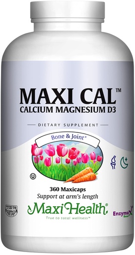 [BRSWIYAKCUOQYDT4] Maxi Health Calcium 1000 mg Supplement with Vitamin D3 (1000 IU) and Magnesium (500 mg) - Bone, Teeth and Joint Support for Men and Women - 360 Capsules - Maxi Cal