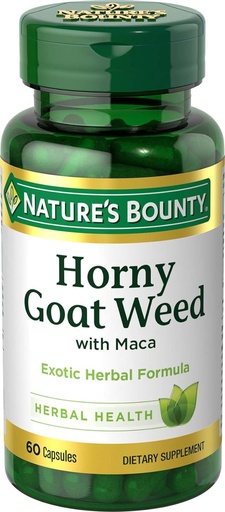 [BRSWIYTZOYBG2HLC] A természet Bounty Horny Goat Weed Maca, Gyógynövény kiegészítés, 60 kapszula