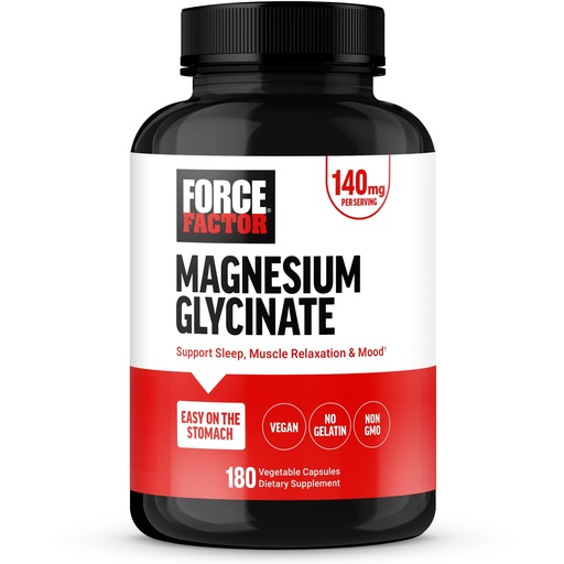 [BRSROAAPCF4BAYD6] Force Factor Magnesium Glycinate, Magnesium Supplement for Women and Men to Support Sleep, Muscle Relaxation, and Mood, Easy on The Stomach, Vegan, 3-Month Supply, 180 Capsules