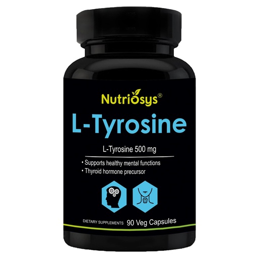 [BRSWGFA5BUFG22Q3] Nutriosys L-Tyrosine 500mg Supports Cognitive Health & Brain Function, Essential For Thyroid Functions - 90 Veg Capsules