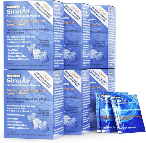 [BRSWGFIPCQGQKYDL] SinuAir Sinus Rinse Salt Solution - Saline Powder for SinuPulse System, Neti Pot Flush, Nasal Wash Squeeze Bottle, & Nose Irrigation, Enhanced Formulation & Cleaning for Sinuses, 180 Packets