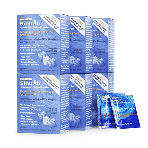 [BRSWGFIPCQGQKYDL] SinuAir Sinus Rinse Salt Solution - Saline Powder for SinuPulse System, Neti Pot Flush, Nasal Wash Squeeze Bottle, & Nose Irrigation, Enhanced Formulation & Cleaning for Sinuses, 180 Packets