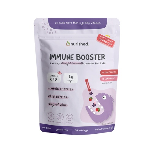 [BRSROCT6BYNGYYL4] Kids Immune Booster with Elderberry, Acerola Cherry, Zinc, Vitamins C & D - Straight-to-Mouth Powder - 30 Servings - 2 Flavors