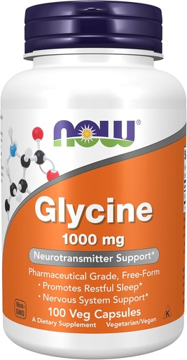 [BRSWIYADOMNRYDL4] MAINTENANT Aliments suppléments, Glycine 1000 mg sans forme, Neurotransmetteur support*, 100 gélules