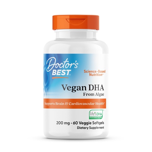 [BRSWIEAEOF5Q4HDI] Doctors Best Vegan DHA from Algae - Vegan Plant Based Omega 3 Supplement for Women & Men, Supports Memory, Brain & Cardiovascular Health, Non-GMO, Gluten Free, Soy Free - 60 Veggie Softgels