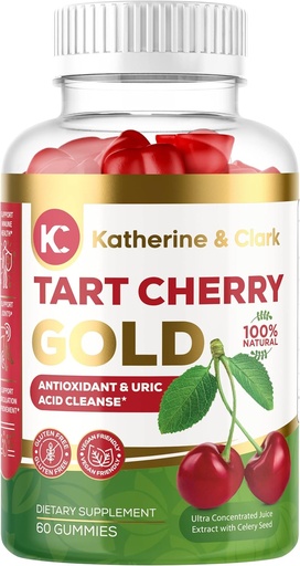 [BRSWYBT6BYPQYCYZ] Katherine & Clark Tart Cherry Gold Montmorency Gummies - Tart Cherry Extract Gummies with Celery Seed - Promotes Healthy Uric Acid Levels to Support Joint Relief - Vegan Made in The USA - 60 Count