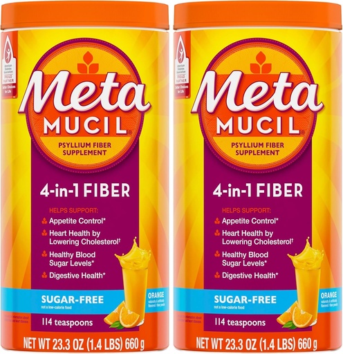 [BRSROYYPCUGQEDT7] Metamucil, Щоденний Psyllium Husk Порошок, Цукор-Free Powder, 4-в-1 Волокно для травного здоров'я, Помаранчевий напій, 114 чайних ложки, 1.4 фунт (Pack of 2)