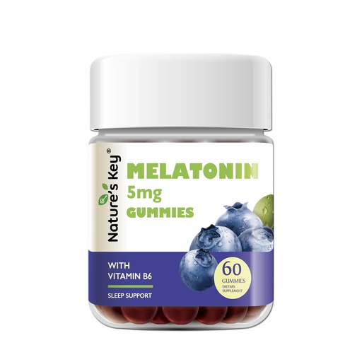 [BRSW2GQTCMNBA2TO] Nature's Key Melatonin Gummies for Kids & Adults, 5mg Dose Gummy with Vitamin B6, Non-GMO,Gluten-Free-Natural Blueberry Flavor 60 Count