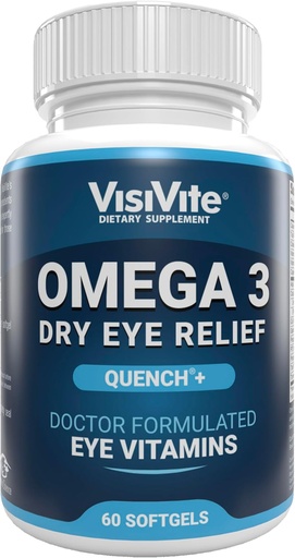 [BRSROBL2CB6QG3DK] Omega 3 Dry Eye Supplements with EPA and DHA - VisiVite Dry Eye Relief Quench+ Eye Vitamins for dry eyes with Omega 3 Supplement - Dry Eye vitamins Made with Omega 3 Fish Oil - 60 Softgels.