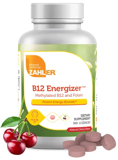 [BRSWYA32DIHQEHQ2] Zahler Energizer - Folate and B12 Supplement - Fast Dissolving Cherry Flavor Lozenges Dual Vitamin Methylated B12 & Folate Supplement with 1360 mcg Folic Acid (360 Count)