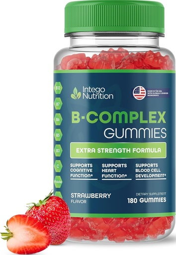 [BRSWYA36BAHAGCL3] Vitamine B Complex Gummies voor volwassenen, B Complex Vitamine Supplement voor vrouwen en mannen, B Vitaminen Complex Gummies voor energie en hersenen gezondheid, natuurlijke aardbeien smaak, 180 Tellen