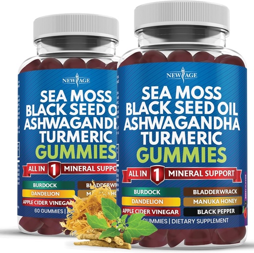 [BRSRAZQHB56R6DLB] Sea Moss Gummies, Sea Moss, Black Seed, Ashwagandha, Turmeric, Manuka Honey, ACV, Dandelion, Black Pepper, Burdock, Bladderwrack, Vegan - 120 Count