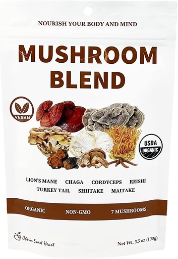 [BRSW2C3RA4CGMFDG] Cherie Sweet Heart 7 Mushroom Extract Powder – USDA Organic Superfood Mistura com Mane Leão, Reishi, Cordyceps, Maitake, Shiitake, Turquia Tail & Chaga – Vegan, Non-GMO, Gluten-Free – 3.5 oz