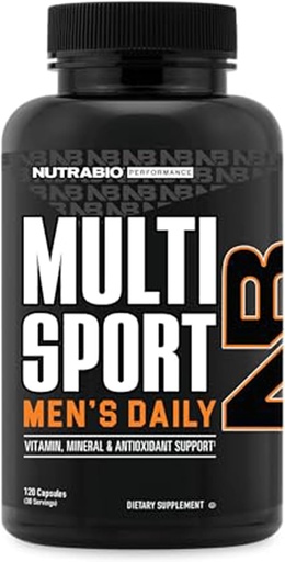 [BRSWKZL3A4AREGYZ] NutraBio Multisport para Hombres - Mens MultiVitamin - 33 Vitaminas, Minerales, Micronutrientes - Rico en Antioxidantes - Apoya Peak Athletic Performance, Energía, Metabolismo (120 cápsulas vegetales)