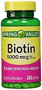 [BRSWKHDYDEAGICD2] Spring Valley - Biotin 5000 mcg, 240 Softgels by Spring Valley