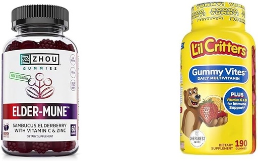 [BRSRAYIKDF7QAEQZ] ZHOU Nutrition Elderberry Gumies & L'il Critters Gummy Multivitamín, 60 & 190 Gumies